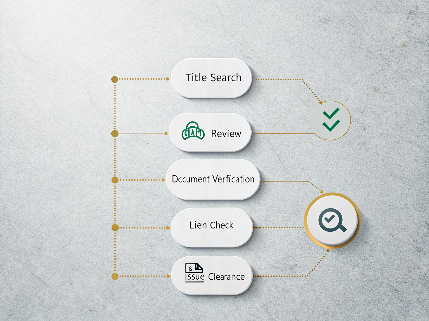 Visual representation of the title chain resolution process showing steps from search to clearance